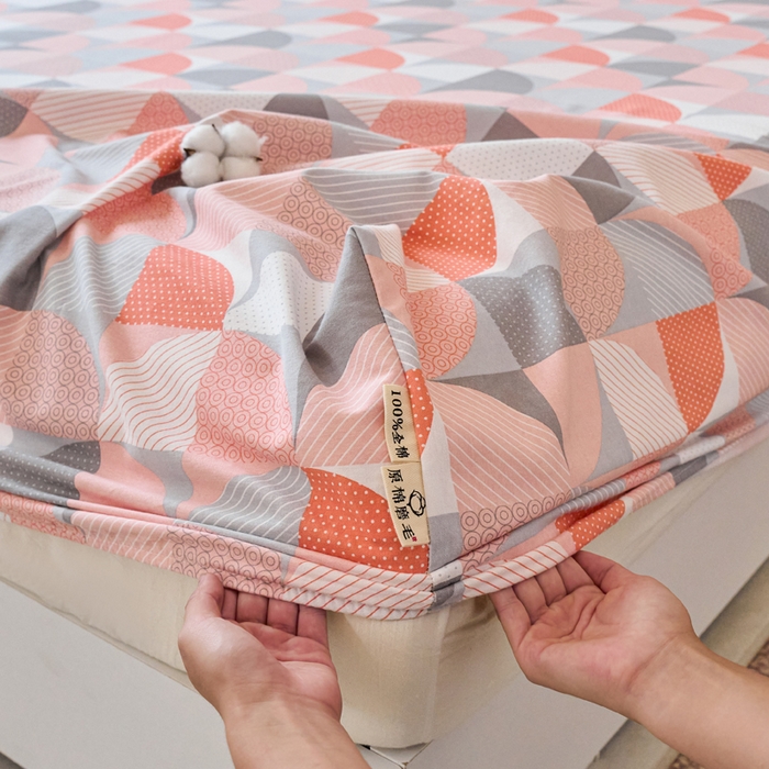 91家纺网 家纺一手货源 找家纺 春皖家纺 2025新款全棉原棉磨毛色织水洗单床笠回暖系列-风格二 几何梦