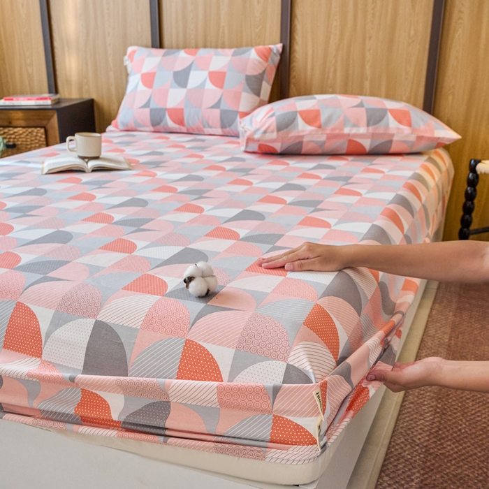 91家纺网 家纺一手货源 找家纺 春皖家纺 2025新款全棉原棉磨毛色织水洗单床笠回暖系列-风格二 几何梦