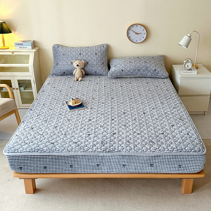 91家纺网 家纺一手货源 找家纺 铭成家纺 2025新款牛奶绒夹棉保暖床笠 蝴蝶结-灰