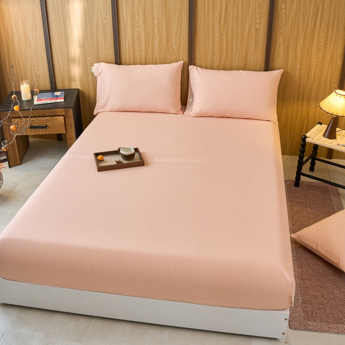 91家纺网 家纺一手货源 找家纺 春皖家纺 2025新款全棉原棉磨毛色织水洗单床笠回暖系列-风格二 丽人粉