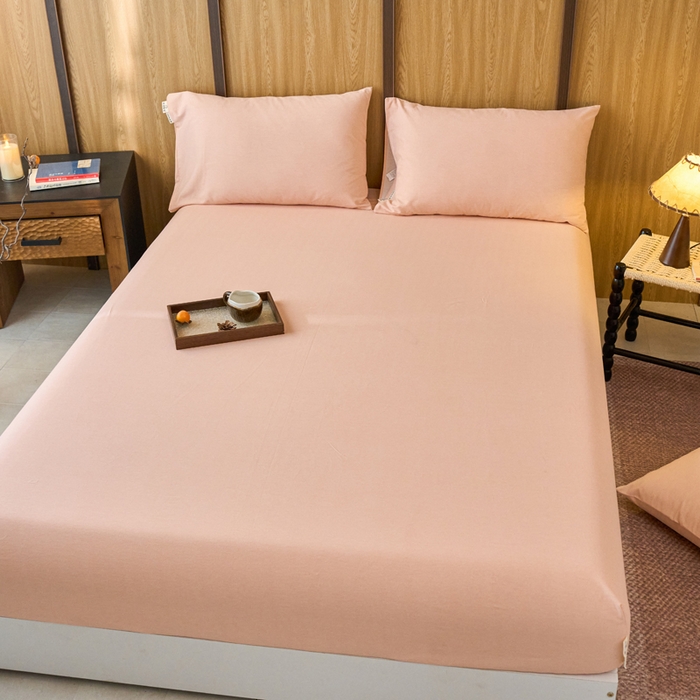 91家纺网 家纺一手货源 找家纺 春皖家纺 2025新款全棉原棉磨毛色织水洗单床笠回暖系列-风格二 丽人粉