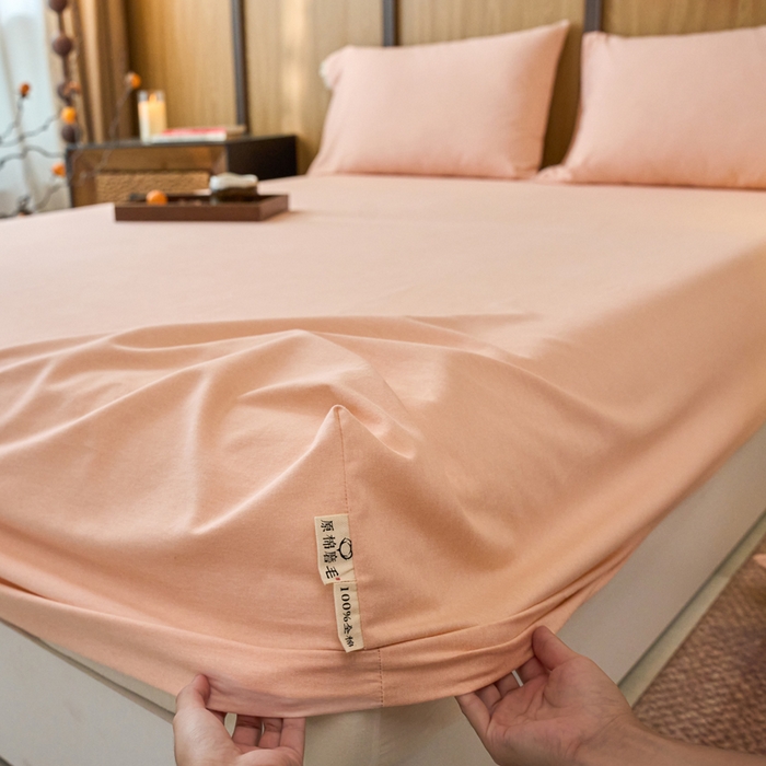 91家纺网 家纺一手货源 找家纺 春皖家纺 2025新款全棉原棉磨毛色织水洗单床笠回暖系列-风格二 丽人粉