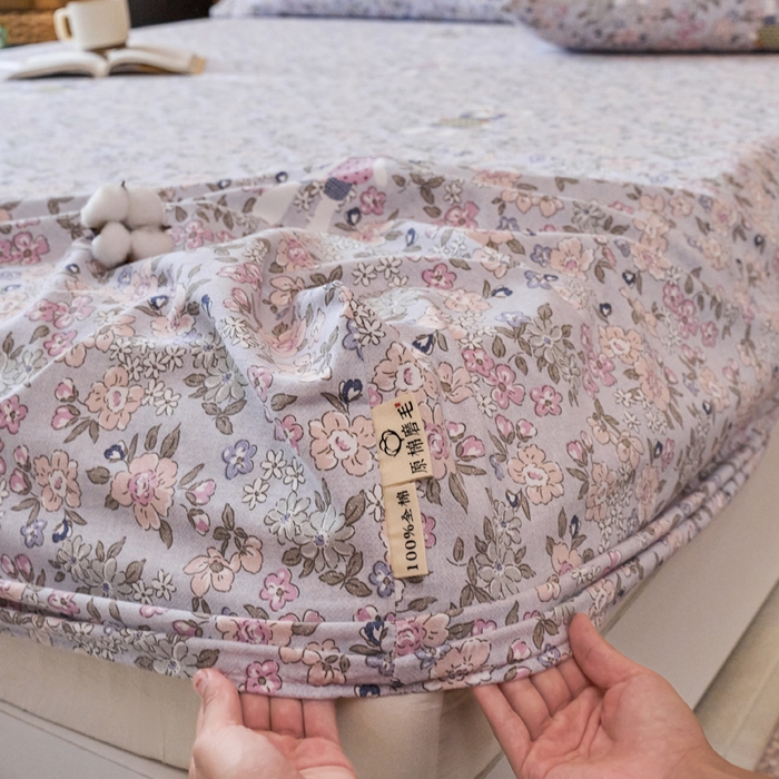 91家纺网 家纺一手货源 找家纺 春皖家纺 2025新款全棉原棉磨毛色织水洗单床笠回暖系列-风格二 萌萌兔