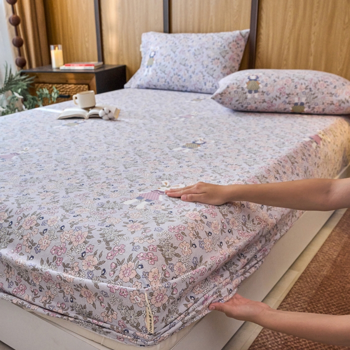 91家纺网 家纺一手货源 找家纺 春皖家纺 2025新款全棉原棉磨毛色织水洗单床笠回暖系列-风格二 萌萌兔