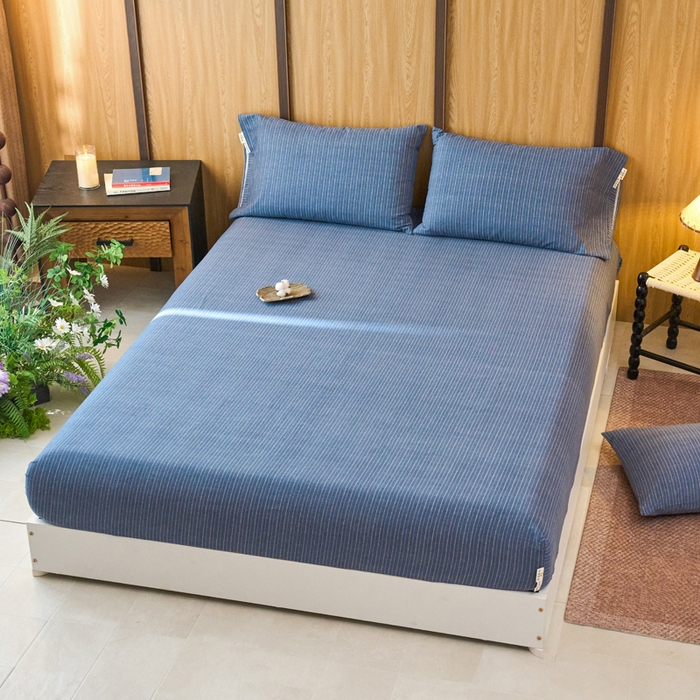 91家纺网 家纺一手货源 找家纺 春皖家纺 2025新款全棉原棉磨毛色织水洗单床笠回暖系列-风格二 梦蓝图