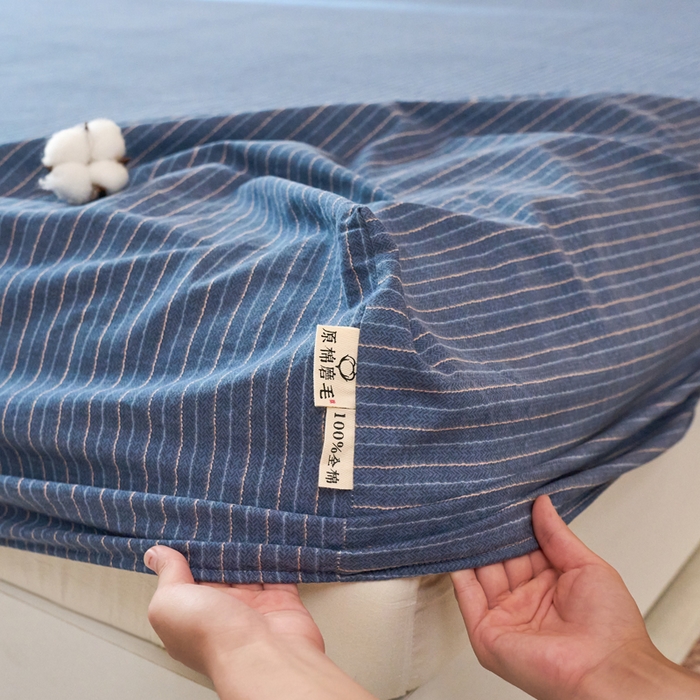 91家纺网 家纺一手货源 找家纺 春皖家纺 2025新款全棉原棉磨毛色织水洗单床笠回暖系列-风格二 梦蓝图