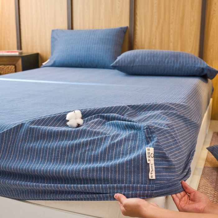 91家纺网 家纺一手货源 找家纺 春皖家纺 2025新款全棉原棉磨毛色织水洗单床笠回暖系列-风格二 梦蓝图