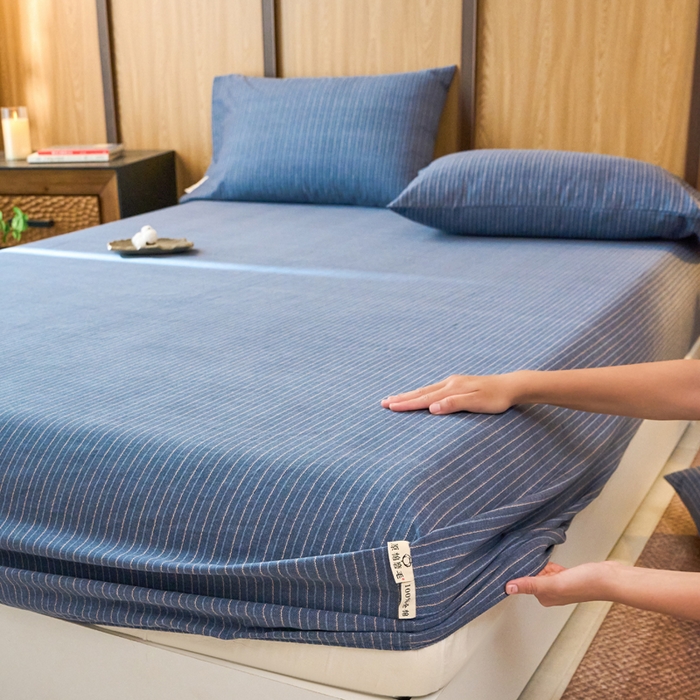 91家纺网 家纺一手货源 找家纺 春皖家纺 2025新款全棉原棉磨毛色织水洗单床笠回暖系列-风格二 梦蓝图