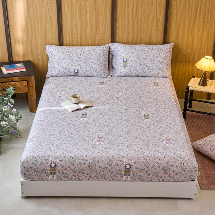 春皖家纺 2025新款全棉原棉磨毛色织水洗单床笠回暖系列-风格二 梦妮粉