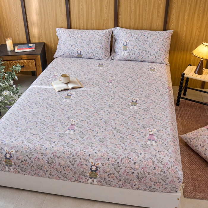 91家纺网 家纺一手货源 找家纺 春皖家纺 2025新款全棉原棉磨毛色织水洗单床笠回暖系列-风格二 梦妮粉