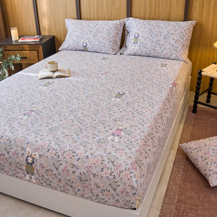 91家纺网 家纺一手货源 找家纺 春皖家纺 2025新款原棉磨毛单床笠 床笠单件-风格一萌萌兔