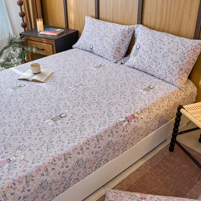 91家纺网 家纺一手货源 找家纺 春皖家纺 2025新款原棉磨毛单床笠 床笠单件-风格一萌萌兔