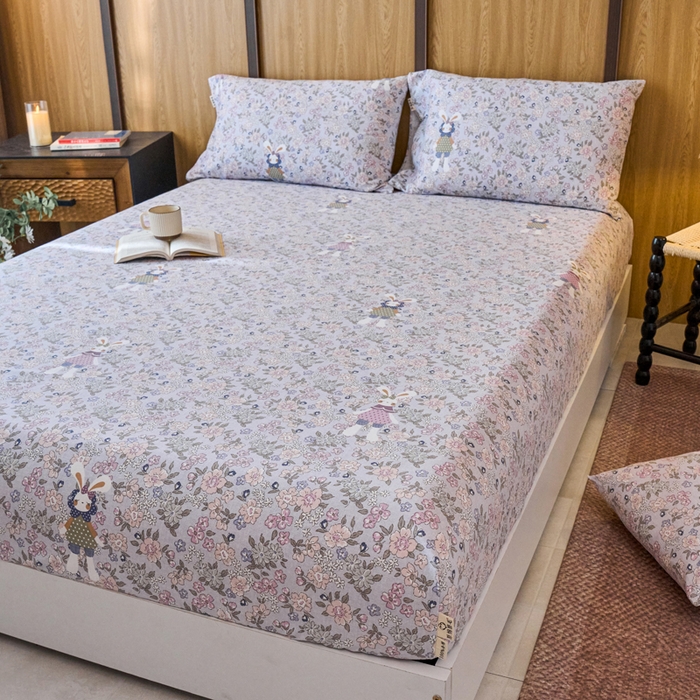 91家纺网 家纺一手货源 找家纺 春皖家纺 2025新款原棉磨毛单床笠 床笠单件-风格一萌萌兔