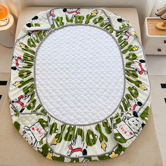 91家纺网 家纺一手货源 找家纺 铭成家纺 2025新款牛奶绒夹棉保暖床笠 乐乐狗