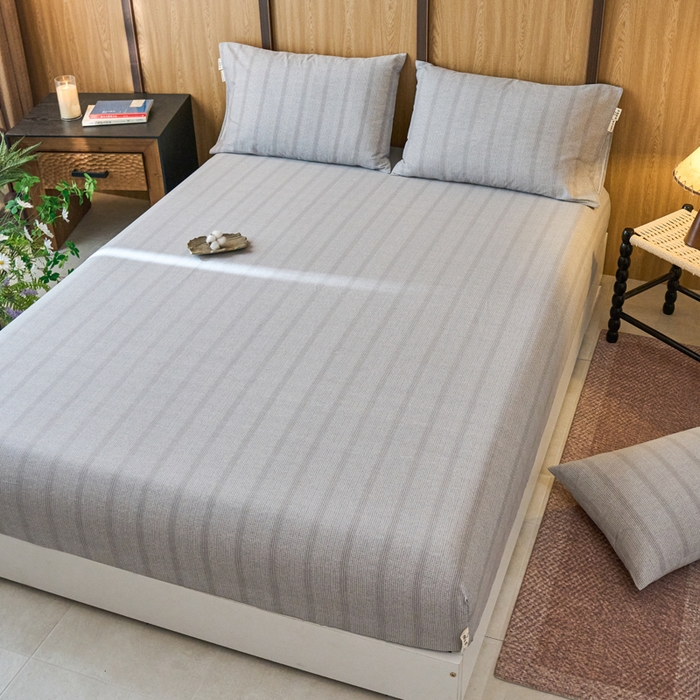 91家纺网 家纺一手货源 找家纺 春皖家纺 2025新款全棉原棉磨毛色织水洗单床笠回暖系列-风格二 暮山灰