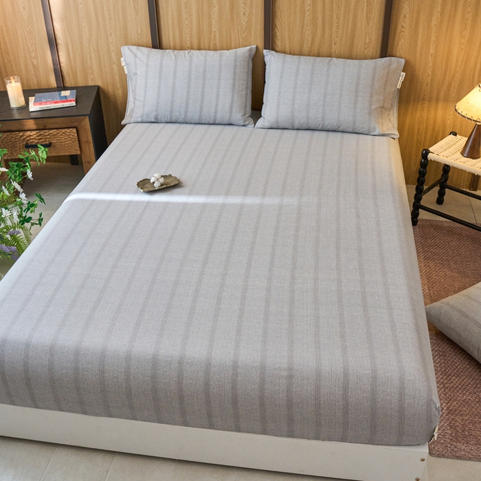 91家纺网 家纺一手货源 找家纺 春皖家纺 2025新款全棉原棉磨毛色织水洗单床笠回暖系列-风格二 暮山灰