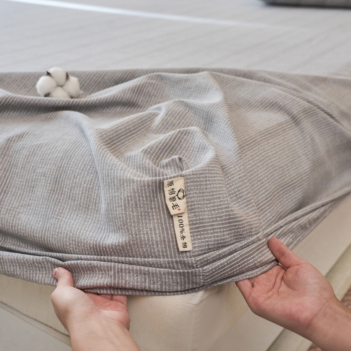 91家纺网 家纺一手货源 找家纺 春皖家纺 2025新款全棉原棉磨毛色织水洗单床笠回暖系列-风格二 暮山灰