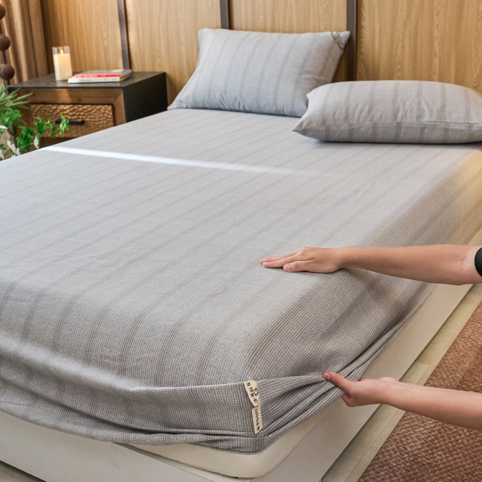 91家纺网 家纺一手货源 找家纺 春皖家纺 2025新款全棉原棉磨毛色织水洗单床笠回暖系列-风格二 暮山灰