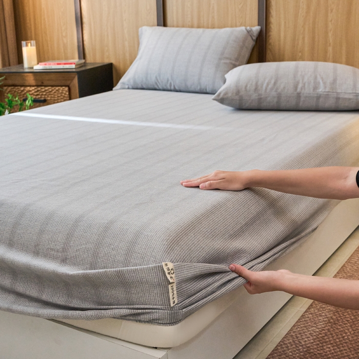 91家纺网 家纺一手货源 找家纺 春皖家纺 2025新款全棉原棉磨毛色织水洗单床笠回暖系列-风格二 暮山灰