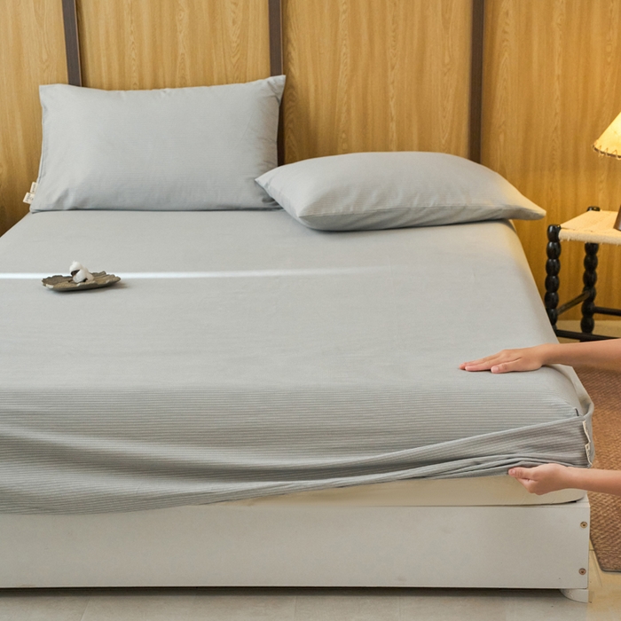 91家纺网 家纺一手货源 找家纺 春皖家纺 2025新款原棉磨毛单床笠 床笠单件-风格一雾灰细语