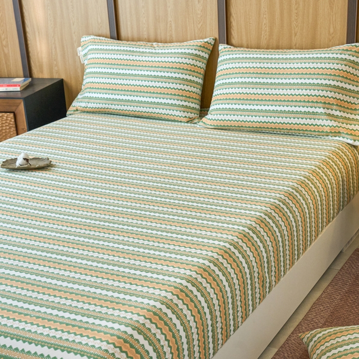 91家纺网 家纺一手货源 找家纺 春皖家纺 2025新款全棉原棉磨毛色织水洗单床笠回暖系列-风格二 拿坡里