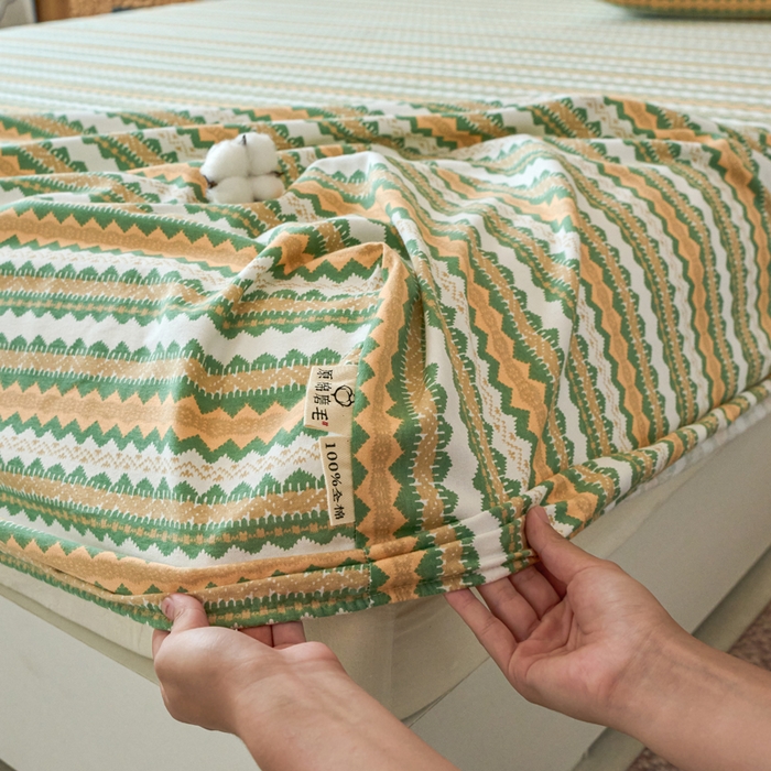 91家纺网 家纺一手货源 找家纺 春皖家纺 2025新款全棉原棉磨毛色织水洗单床笠回暖系列-风格二 拿坡里