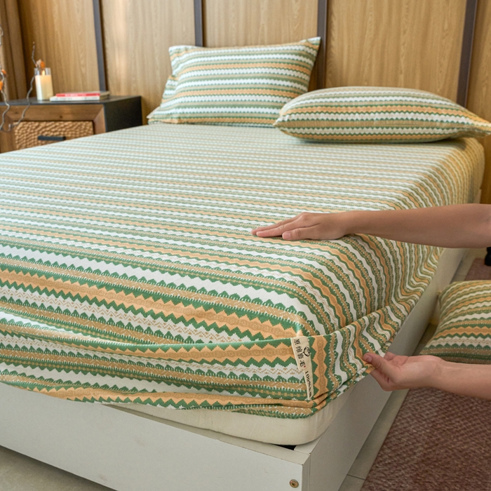 91家纺网 家纺一手货源 找家纺 春皖家纺 2025新款全棉原棉磨毛色织水洗单床笠回暖系列-风格二 拿坡里