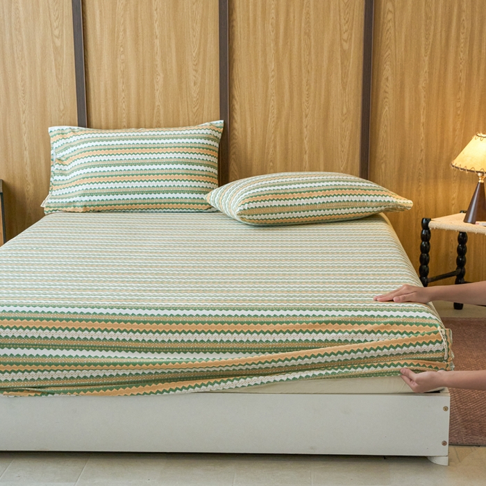 91家纺网 家纺一手货源 找家纺 春皖家纺 2025新款全棉原棉磨毛色织水洗单床笠回暖系列-风格二 拿坡里