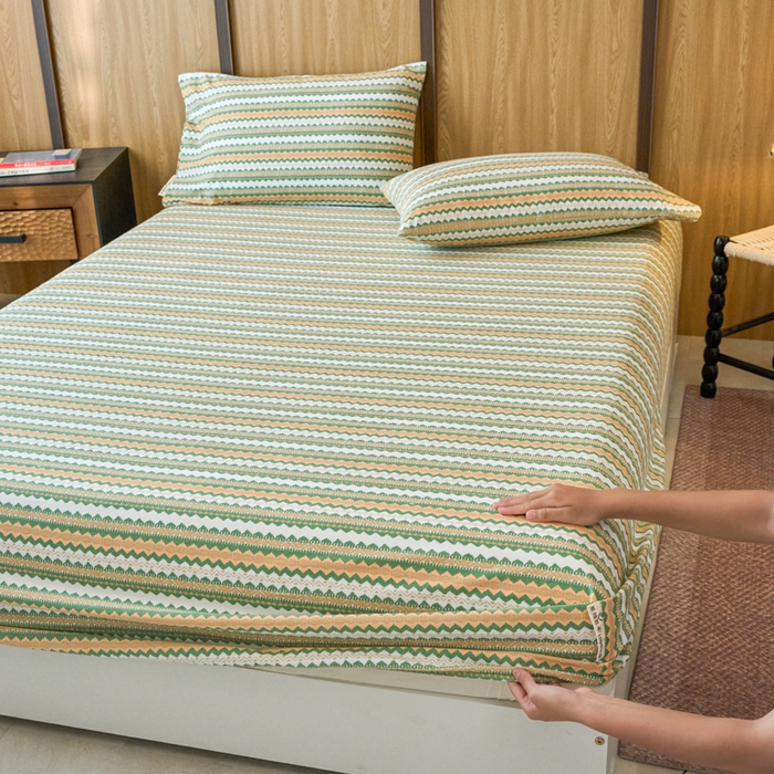 91家纺网 家纺一手货源 找家纺 春皖家纺 2025新款全棉原棉磨毛色织水洗单床笠回暖系列-风格二 拿坡里