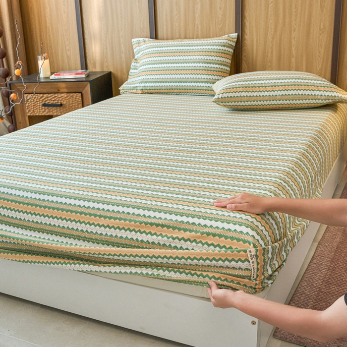 91家纺网 家纺一手货源 找家纺 春皖家纺 2025新款全棉原棉磨毛色织水洗单床笠回暖系列-风格二 拿坡里