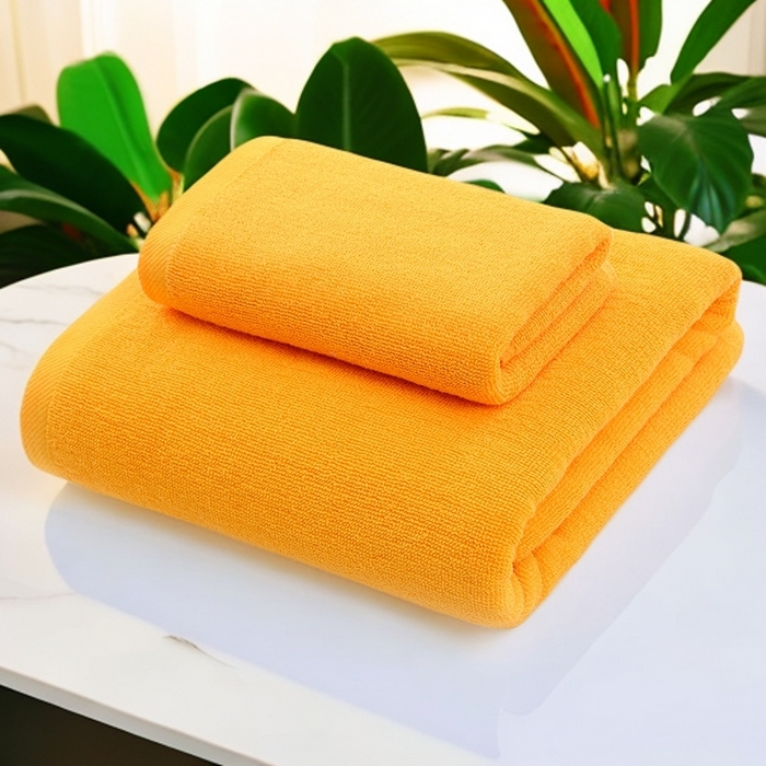 彩虹毛巾 2025新款无印风纯色21股纯棉毛巾浴巾套装加厚大毛巾大浴巾组合（规格： 毛巾:34*75CM 浴巾:70*140CM） 纯色黄套装 通用