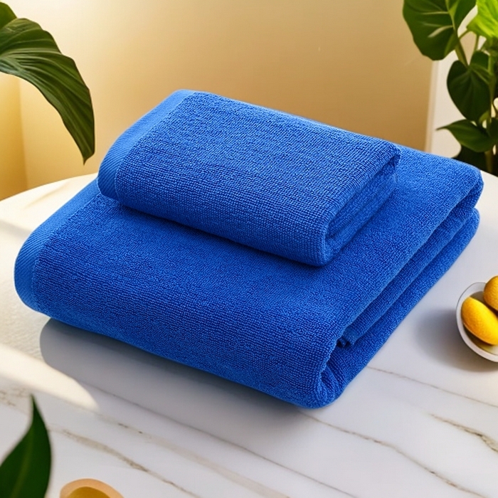 彩虹毛巾 2025新款无印风纯色21股纯棉毛巾浴巾套装加厚大毛巾大浴巾组合（规格： 毛巾:34*75CM 浴巾:70*140CM） 纯色蓝套装 通用