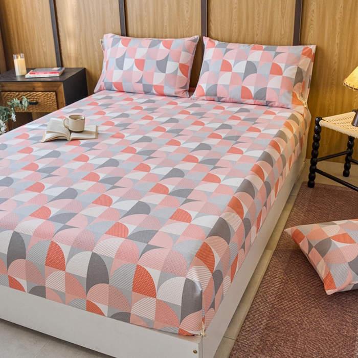 91家纺网 家纺一手货源 找家纺 春皖家纺 2025新款原棉磨毛单床笠 床笠单件-风格一几何梦