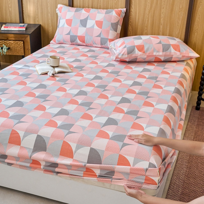 91家纺网 家纺一手货源 找家纺 春皖家纺 2025新款原棉磨毛单床笠 床笠单件-风格一几何梦