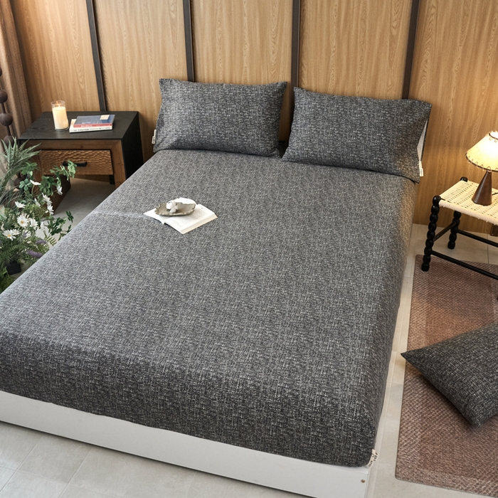 91家纺网 家纺一手货源 找家纺 春皖家纺 2025新款全棉原棉磨毛色织水洗单床笠回暖系列-风格二 浅陌灰