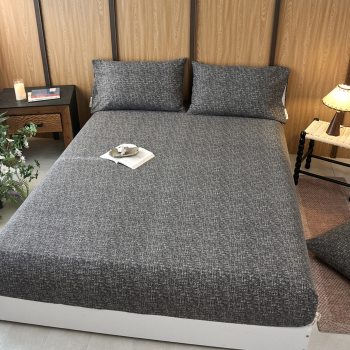 91家纺网 家纺一手货源 找家纺 春皖家纺 2025新款全棉原棉磨毛色织水洗单床笠回暖系列-风格二 浅陌灰