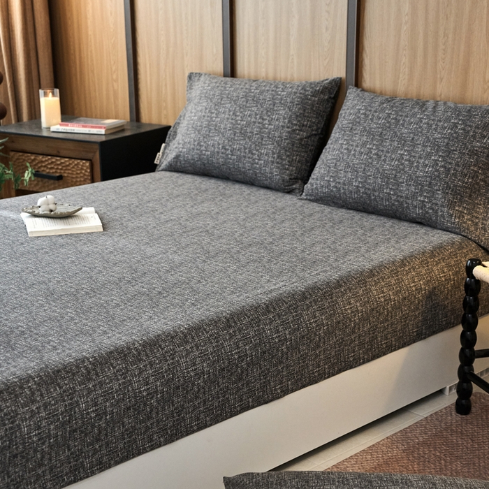 91家纺网 家纺一手货源 找家纺 春皖家纺 2025新款全棉原棉磨毛色织水洗单床笠回暖系列-风格二 浅陌灰