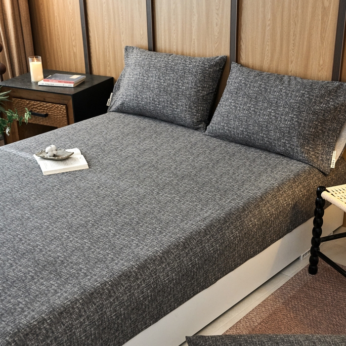 91家纺网 家纺一手货源 找家纺 春皖家纺 2025新款全棉原棉磨毛色织水洗单床笠回暖系列-风格二 浅陌灰