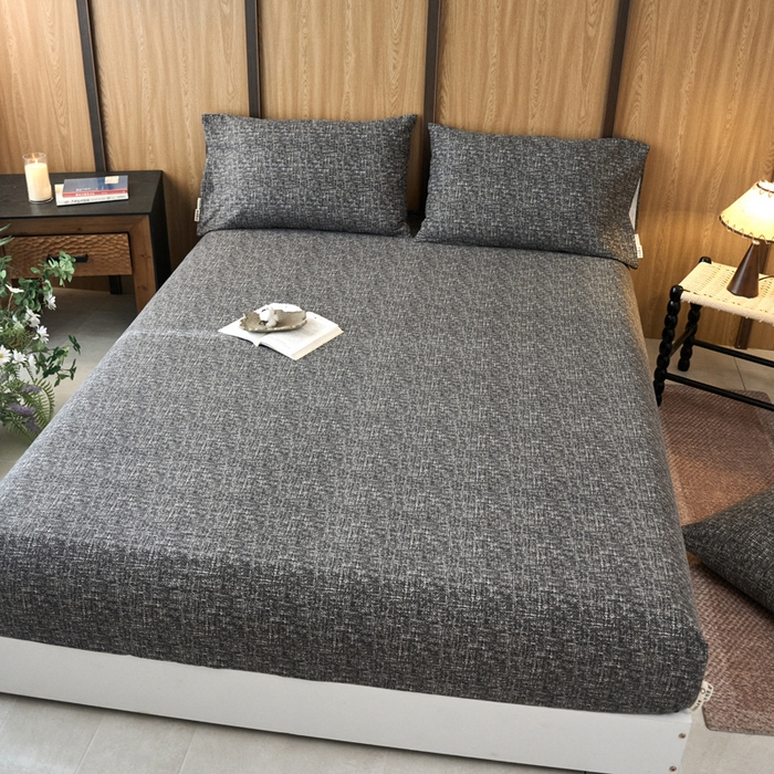 91家纺网 家纺一手货源 找家纺 春皖家纺 2025新款全棉原棉磨毛色织水洗单床笠回暖系列-风格二 浅陌灰