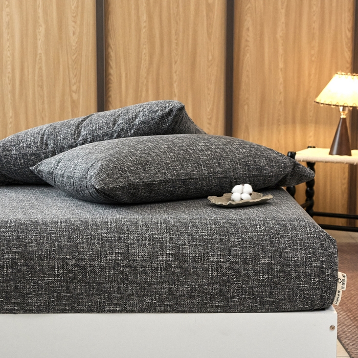 91家纺网 家纺一手货源 找家纺 春皖家纺 2025新款全棉原棉磨毛色织水洗单床笠回暖系列-风格二 浅陌灰