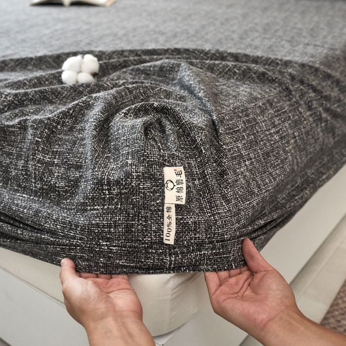 91家纺网 家纺一手货源 找家纺 春皖家纺 2025新款全棉原棉磨毛色织水洗单床笠回暖系列-风格二 浅陌灰