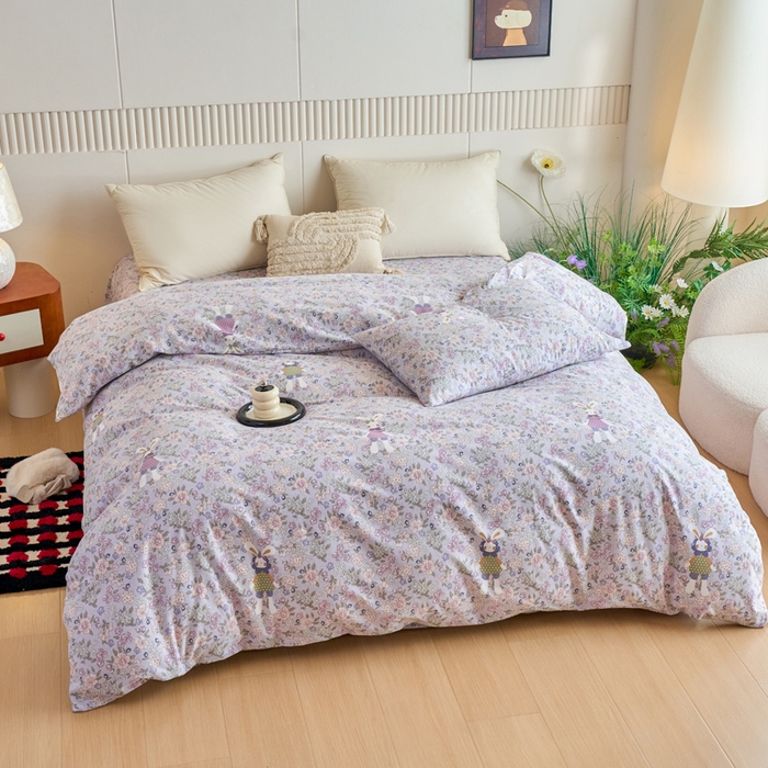 91家纺网 家纺一手货源 找家纺 春皖家纺 2025新款原棉磨毛单被套 被套单件-风格一萌萌兔