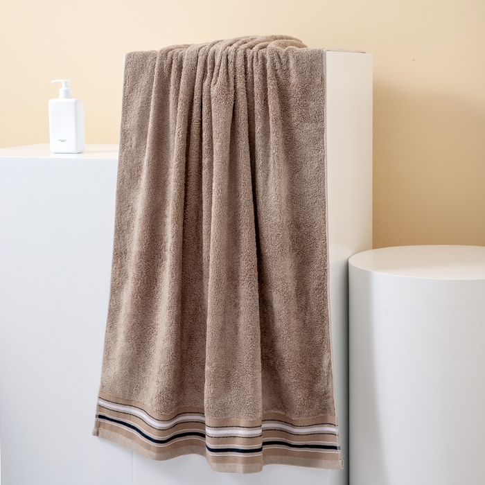 91家纺网 家纺一手货源 找家纺 彩虹毛巾 2025新款超柔亲肤毛浴巾竹纤维毛巾浴巾两件套吸水洗澡毛巾浴巾套装（规格： 毛巾:34*75CM 浴巾:70*140CM） 竹纤维宽段浴巾-中棕 通用