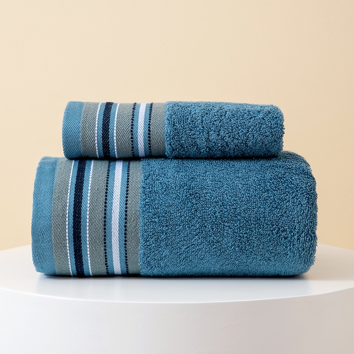 91家纺网 家纺一手货源 找家纺 彩虹毛巾 2025新款超柔亲肤毛浴巾竹纤维毛巾浴巾两件套吸水洗澡毛巾浴巾套装（规格： 毛巾:34*75CM 浴巾:70*140CM） 竹纤维宽段套装-宝石蓝 通用