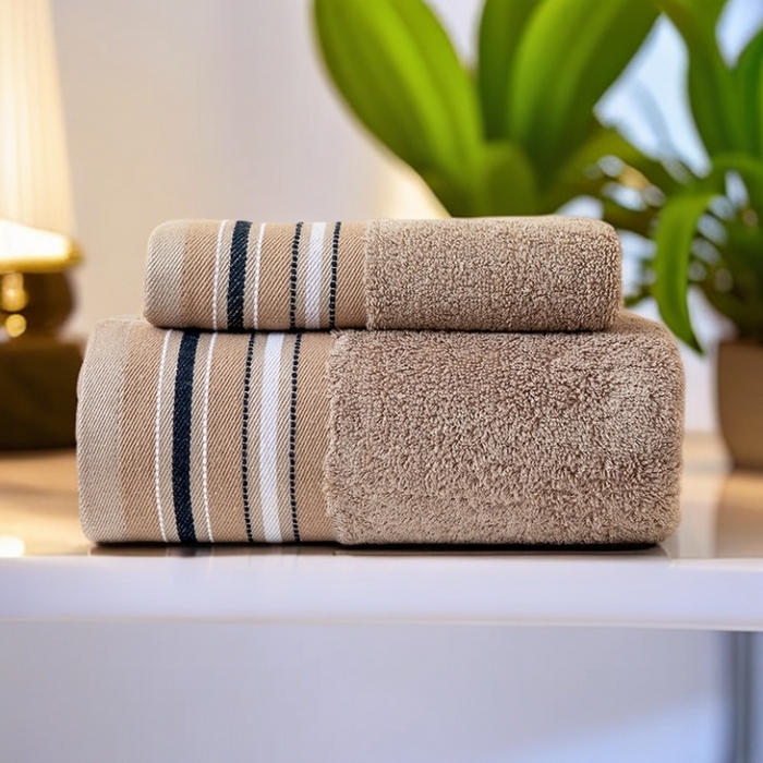 彩虹毛巾 2025新款超柔亲肤毛浴巾竹纤维毛巾浴巾两件套吸水洗澡毛巾浴巾套装（规格： 毛巾:34*75CM 浴巾:70*140CM） 竹纤维宽段套装-中棕 通用