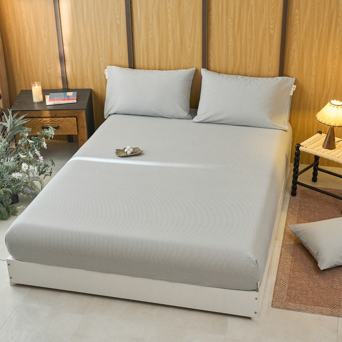 91家纺网 家纺一手货源 找家纺 春皖家纺 2025新款全棉原棉磨毛色织水洗单床笠回暖系列-风格二 雾灰细语