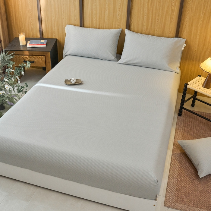 91家纺网 家纺一手货源 找家纺 春皖家纺 2025新款全棉原棉磨毛色织水洗单床笠回暖系列-风格二 雾灰细语