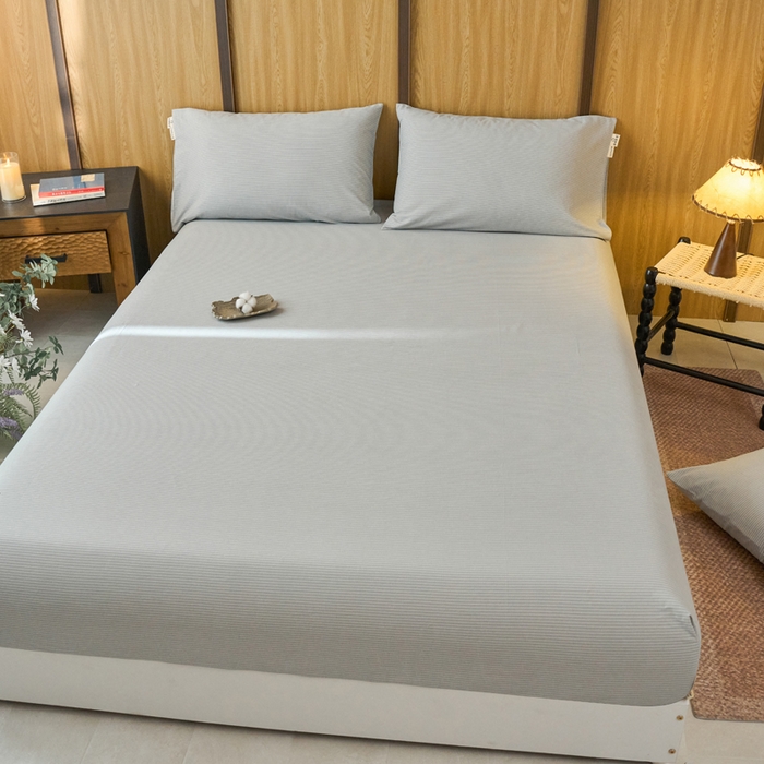 91家纺网 家纺一手货源 找家纺 春皖家纺 2025新款全棉原棉磨毛色织水洗单床笠回暖系列-风格二 雾灰细语