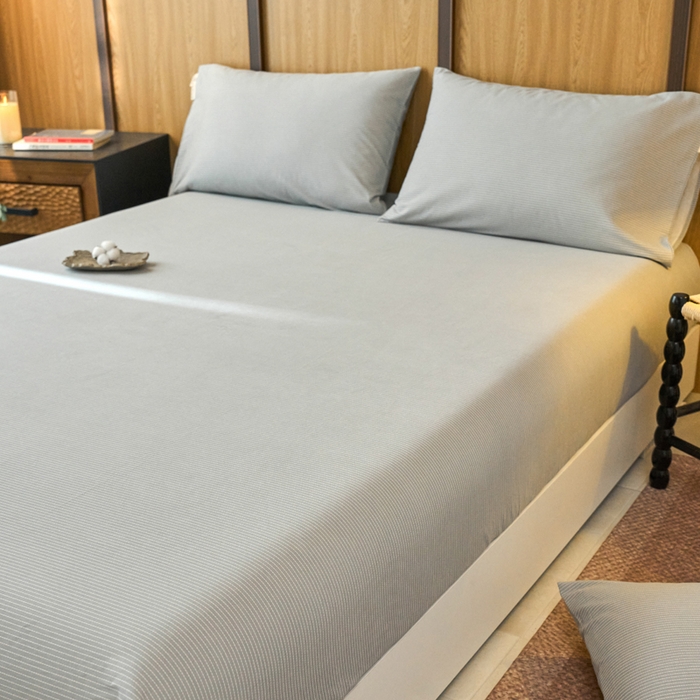 91家纺网 家纺一手货源 找家纺 春皖家纺 2025新款全棉原棉磨毛色织水洗单床笠回暖系列-风格二 雾灰细语