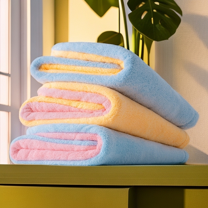 91家纺网 家纺一手货源 找家纺 彩虹毛巾 2025新款珊瑚绒浴帽公主风蝴蝶结干发帽洗头包头浴巾加厚干发巾 组合图仅供展示不可下单 25x65CM/只